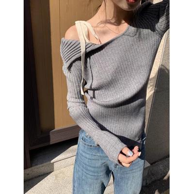 Fashion Off-the-shoulder Casual Knitted Sweater Women Fashion Pullover Slim Fit Straps Sweet Long Sleeved Tops Female Autumn Winter Bottoming Shirt