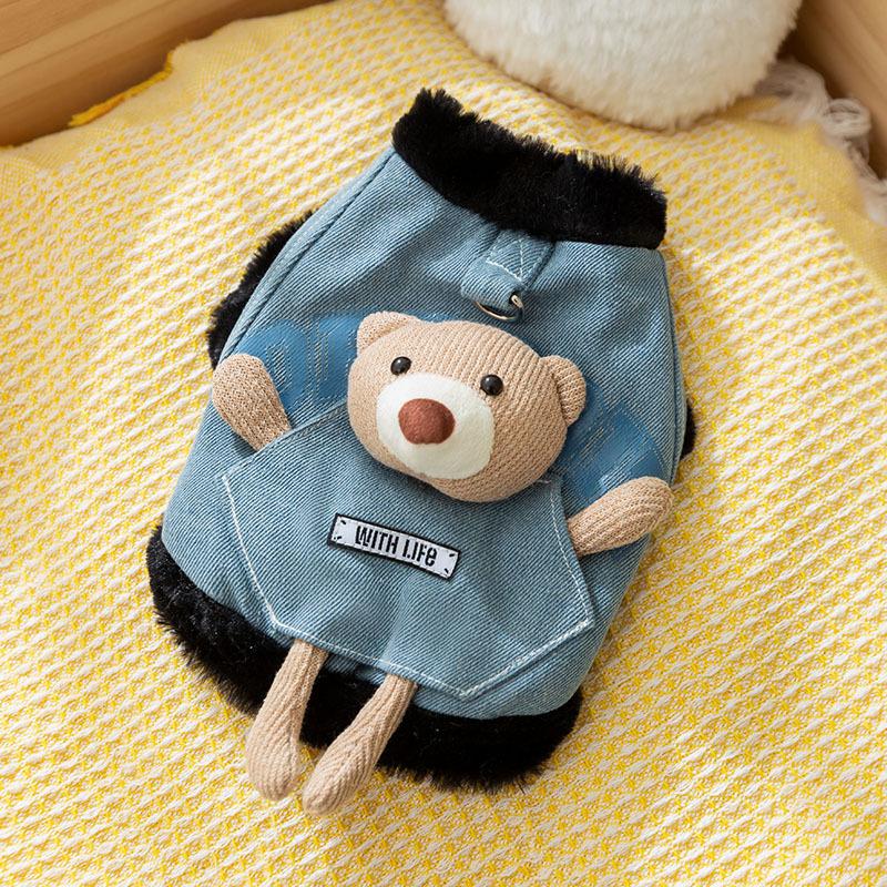 Cute cat clothes fleece thickened denim into cat kitten small dog puppy dog warm vest pet clothing