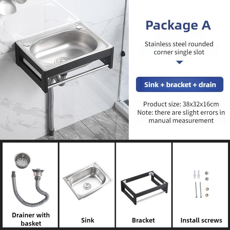 Sink Kitchen Small Single Slot Wash Basin Stainless Steel Wall-mounted Sink Simple Dish Washing Basin