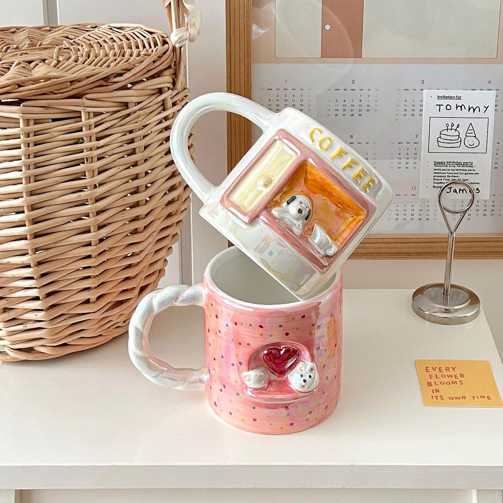 Cartoon Love Puppy Mug Girl's Heart Good-Looking Ceramic Mug Couple Breakfast Coffee Cup High Temperature Water Mug