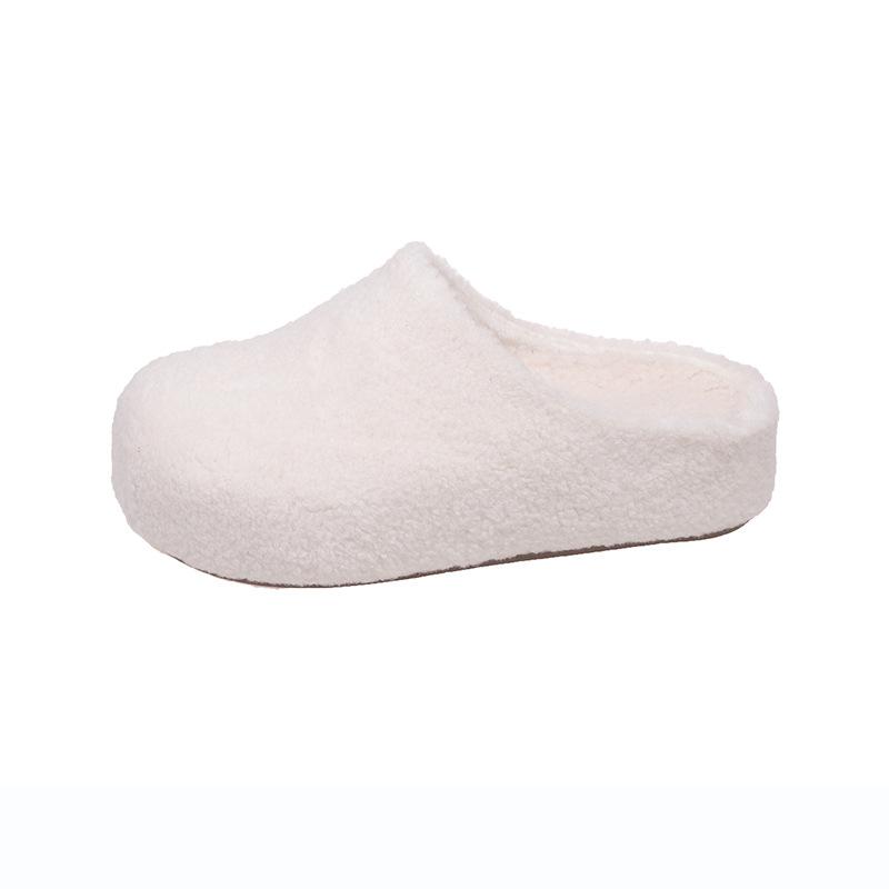 Thick bottom inner height increase fluffy slippers women wear new lazy one pedal home office cotton half drag