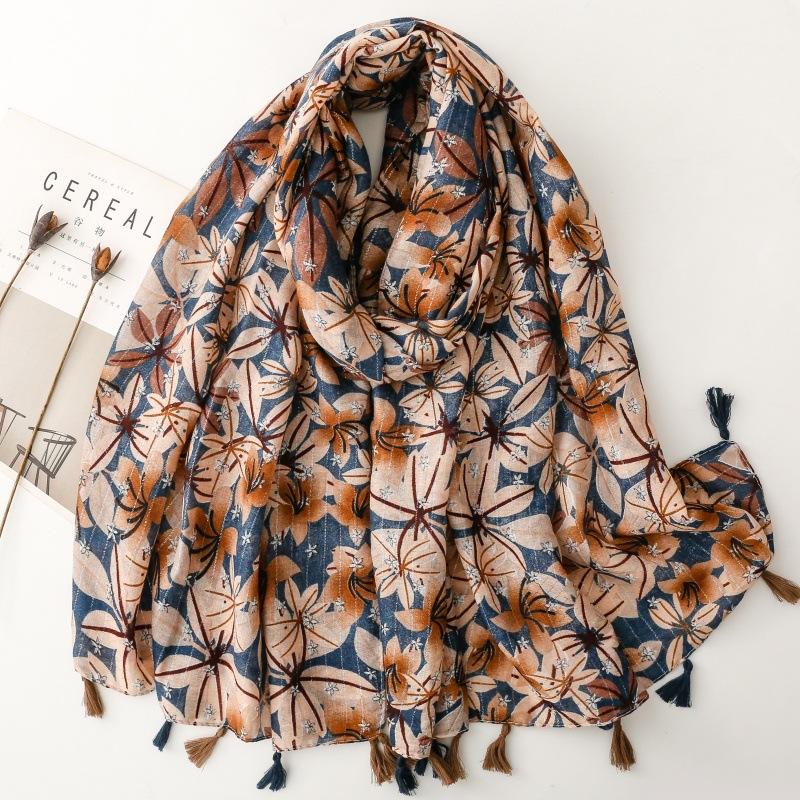 Luxury Women Viscose Scarf Ventilate Summer Beach Shawl Cotton Linen Feeling Tassel Pashmina Muslim Hijab Wrap Lady Turban
