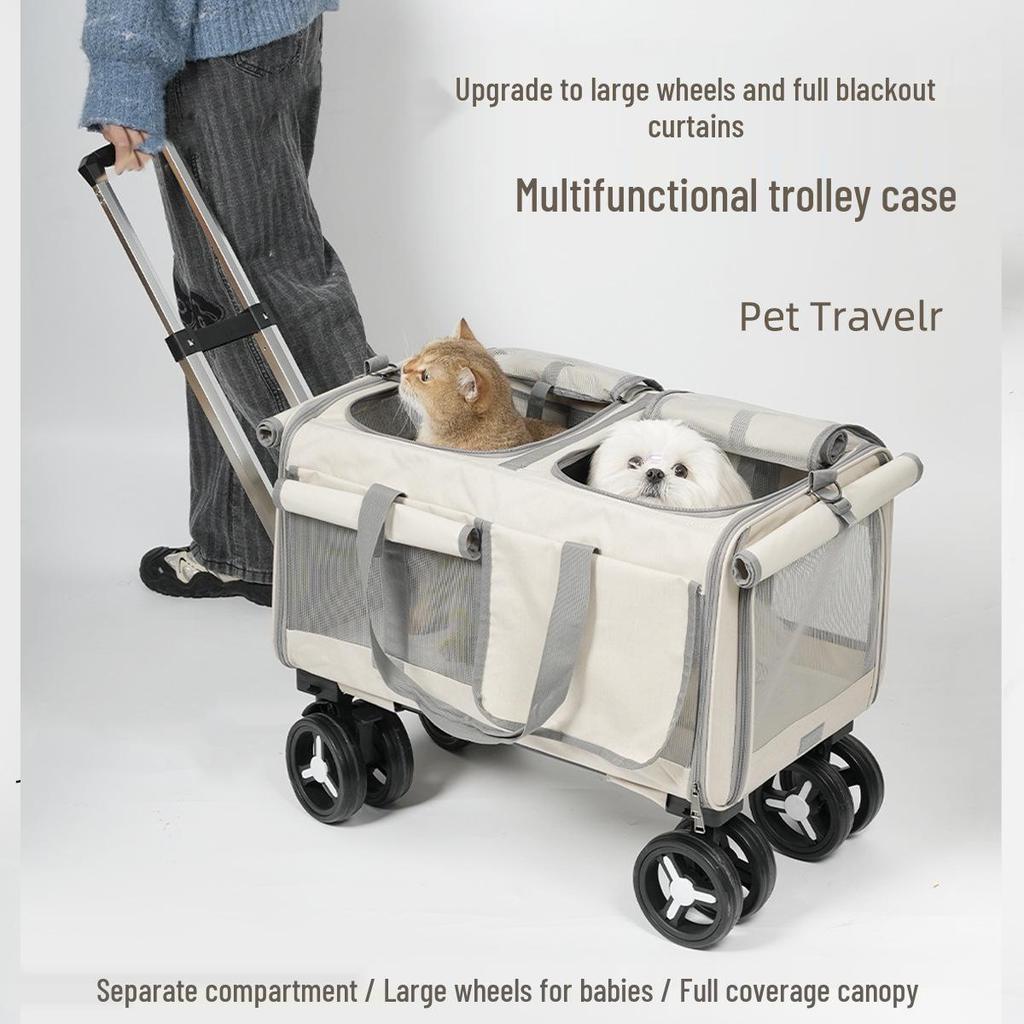 Large Capacity Rolling Pet Carrier for Two Cats or Dogs - Travel Handbag or Suitcase