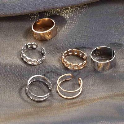 Wide Ring Korea Vintage Simple Round Metal Open Rings Chain Jewelry Rings Set Women Gifts