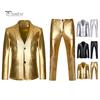 2Pcs/Set Men Suit Coat Pants Set Lapel Long Sleeve Single Breasted Suit Jacket Long Pants Set Golden Stamping Business Suit