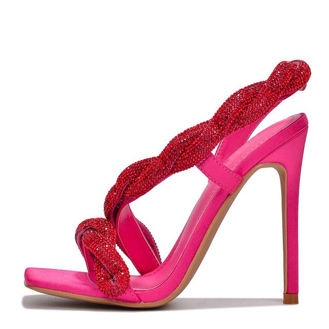

Женские свадебные туфли с блестящими стразами в подиумном стиле, золотистые сандалии на клубном каблуке с квадратным носком и ремешком сзади 35 красный