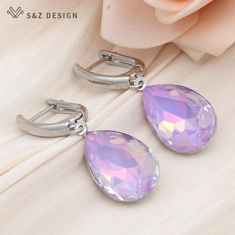 Modische Wassertropfen Kristall Hängeohrringe für Damen Hochzeit Stilvoll Roségoldfarben Ohrhänger Schmuck Geschenk