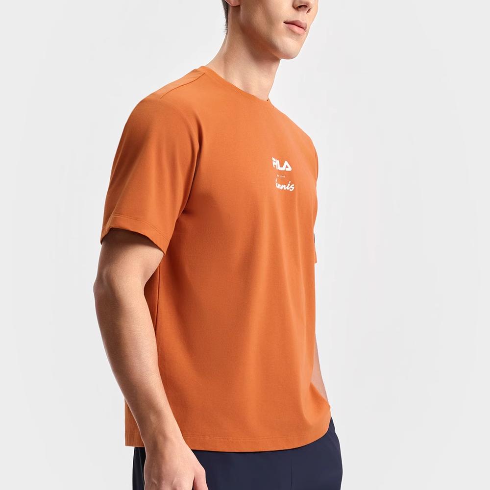FILA Tennis Series Casual Classic Letter Print Short Sleeve Regular T-Shirt Women Tops Pineapple-Brown A11M523119F-OR