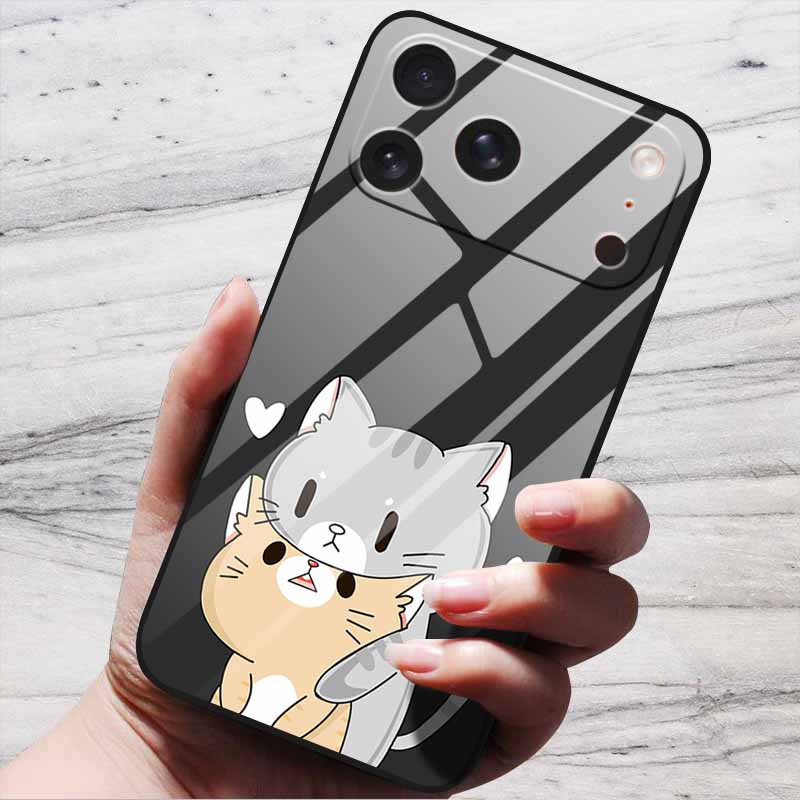 Cute Case For iPhone 17 Pro Plus Capa 17 Pro Max Bumper Luxury Tempered Glass Hard Back Cover iPhone17 Air Funda Animal Patterns