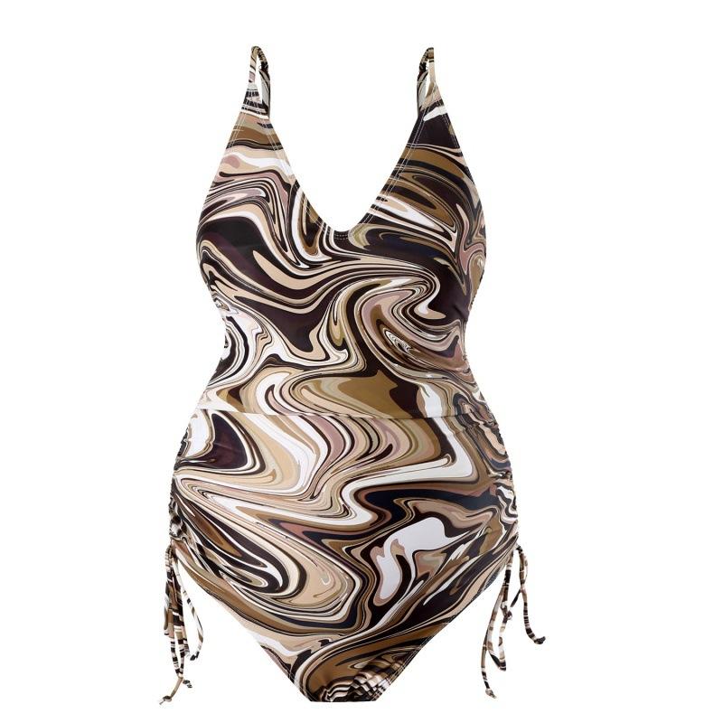 

2026 Pregnant Women s Bikini One-Piece Printed Sexy Straps with Drawstrings Slimming Swimwear Strapless Backless Women s Dress XL темно-коричневого кольору
