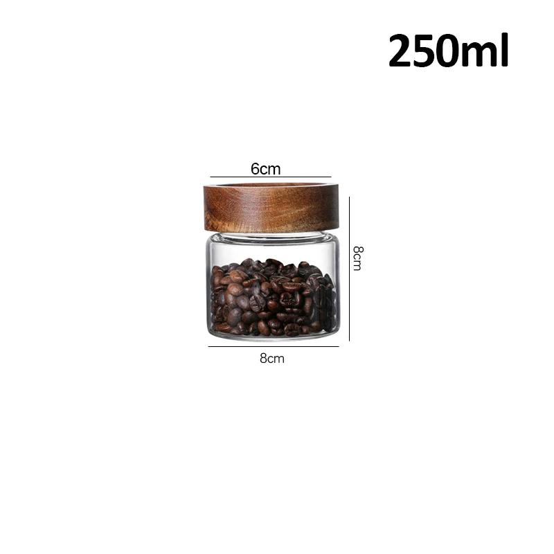 Kitchen Storage Bottles Jar Wood Lid Glass Airtight Canister Sealed Food Container Tea Coffee Beans Grains Candy Jars Organizer