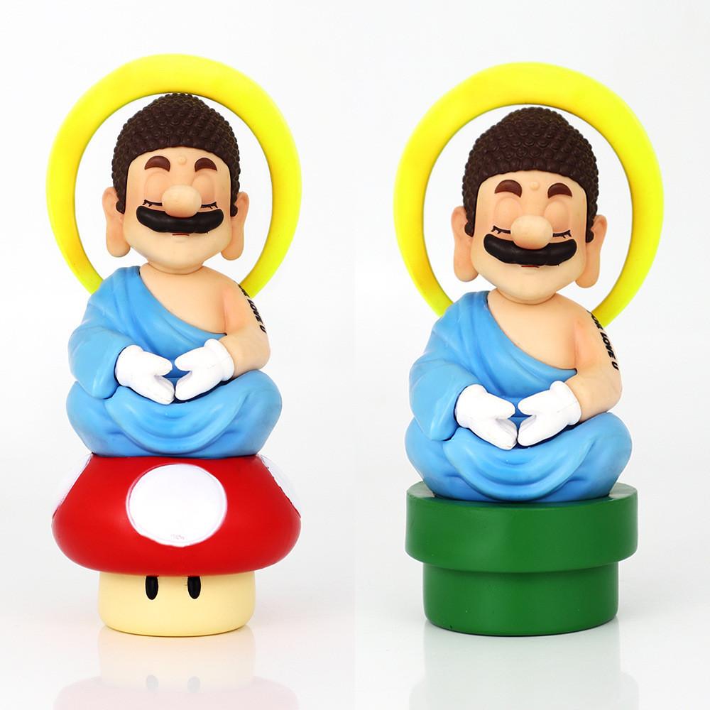 Cross-border Lucky Mario Handheld Ornaments Super Mario Anime Handheld Buddha Mario Desktop Ornaments Pvc Color Box