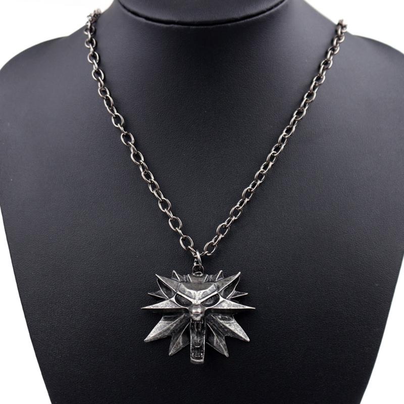 Retro Classic Fashion Pendant Witcher 3 Metal Wolf for Head Men's Animal Necklace Jewelry European American Games Jewelr