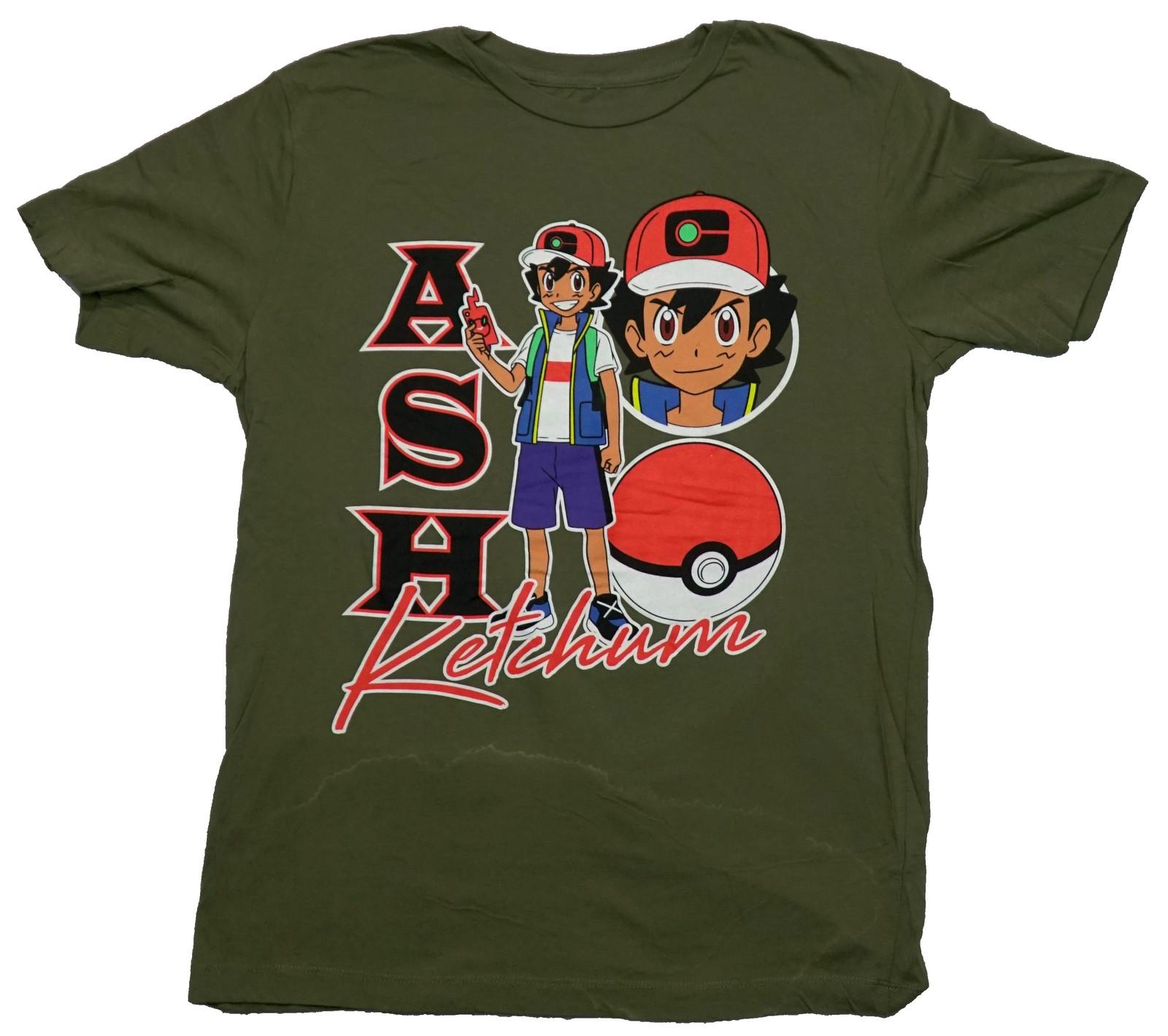 Pokemon New Adult T-Shirt - Ash Ketchum Pictured with Pokeball M