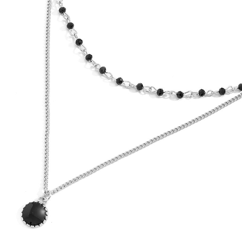 Simple Double-Layered Pearl Necklace Man Black  Pendant For Men'S Chain Jewelry Accessories