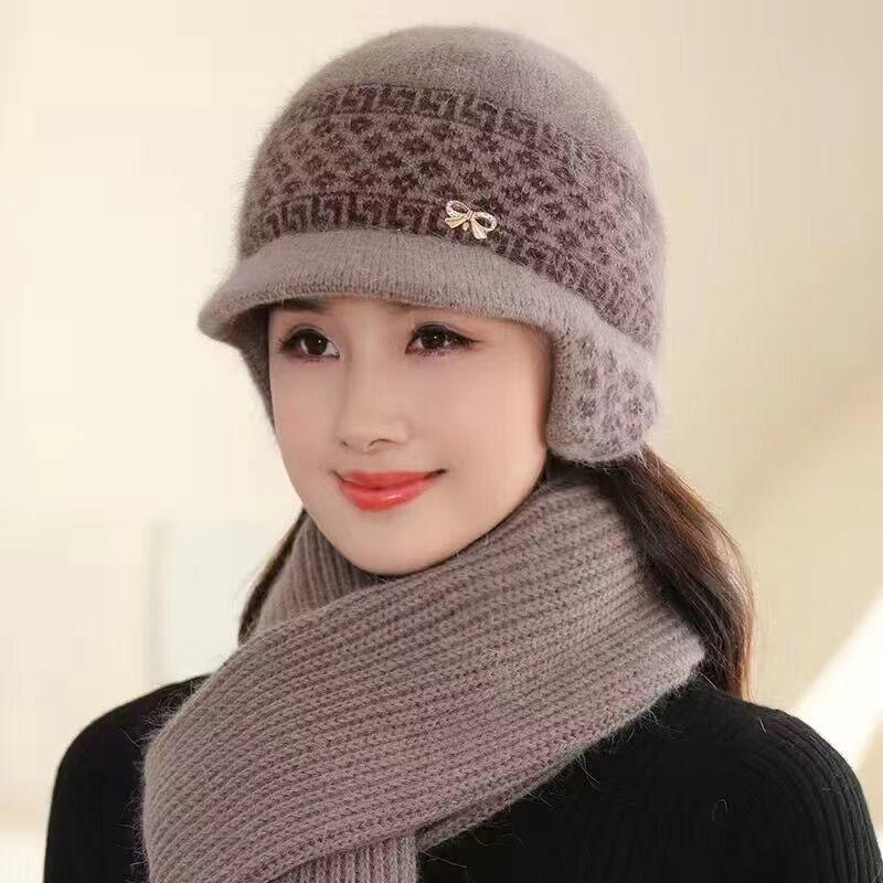 

Зимняя шапка женская бархатная вязаная теплая шапка из кроличьего пуха ветрозащитная с защитой ушей хлопковая шапка [Good Quality] Fleece