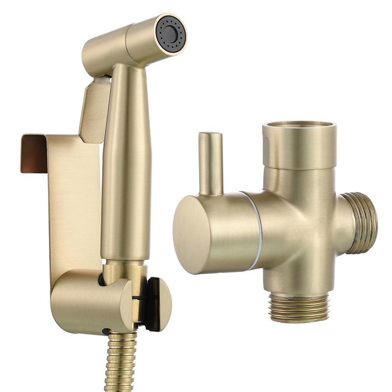 Brushed Gold 304 Stainless Steel Toilet Bidet Faucet Set Handheld Bidet Sprayer Set Single Cold Water Tap Self Cleaning