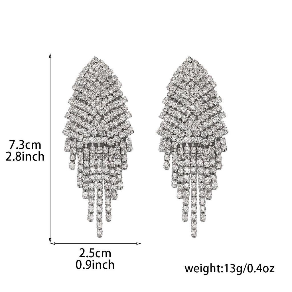 European & American Rhinestone Tassel Drop Earrings: High-End Fashion Diamond Inlaid Jewelry