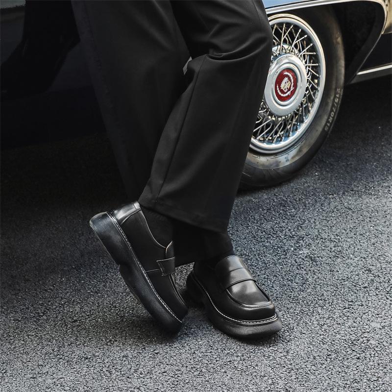 Paris Derby Shoes Men's Premium Sense Minimalist Wind Carbon Black Big Head Leather Shoes Commuter Casual Loafers Men's 96599-J