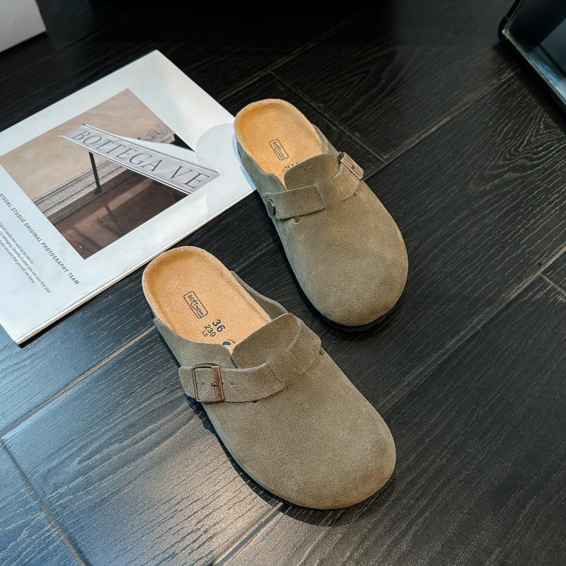 2025 BK Genuine Leather Birkenstock Slip-on Closed Toe Unisex Shoes with New Cork Thick Sole - Casual Outdoor Half Slippers