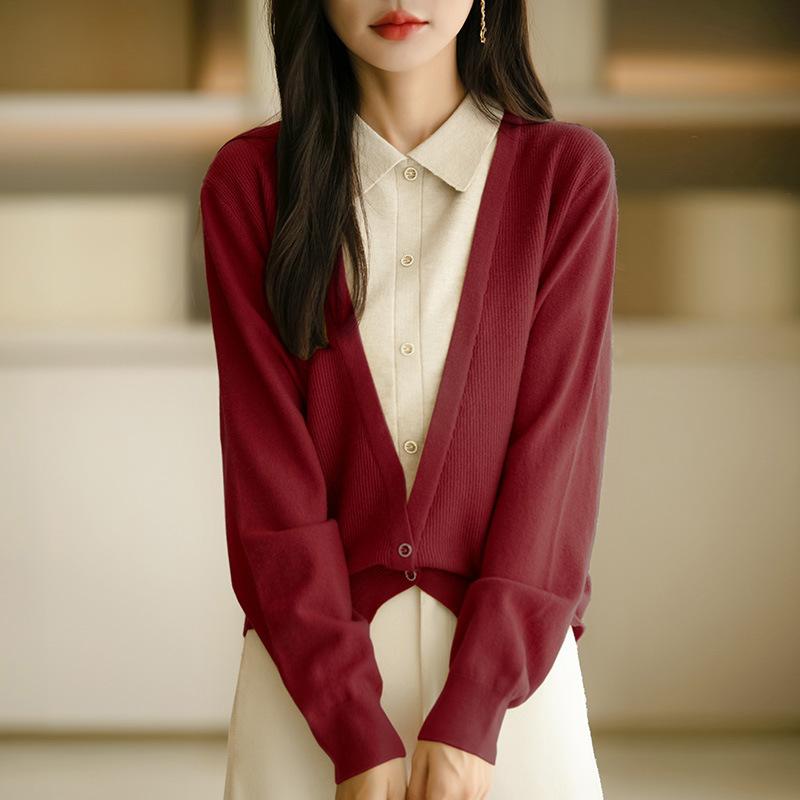 POLO Límec Knitwear Podzim a Zima Dámské Niche francouzské volné krátké topy s dlouhým rukávem