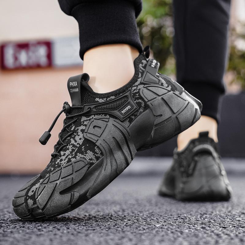 

Men s shoes 2025 new summer leisure sports retro lazy shoes fly-woven breathable mesh thick sole non-slip one pedal 44