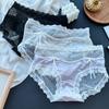 Ladies Spring and Summer Soft and Lovely Sexy Lace Edge Mesh Matching Color Ice Silk Briefs