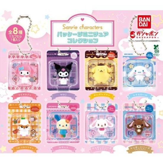 Complete set 8 types Sanrio Characters Package Miniature Collection Bandai Gachapon Capsule Toy My Melody Kuromi Pompompurin Cinnamoroll Usahana Sugar