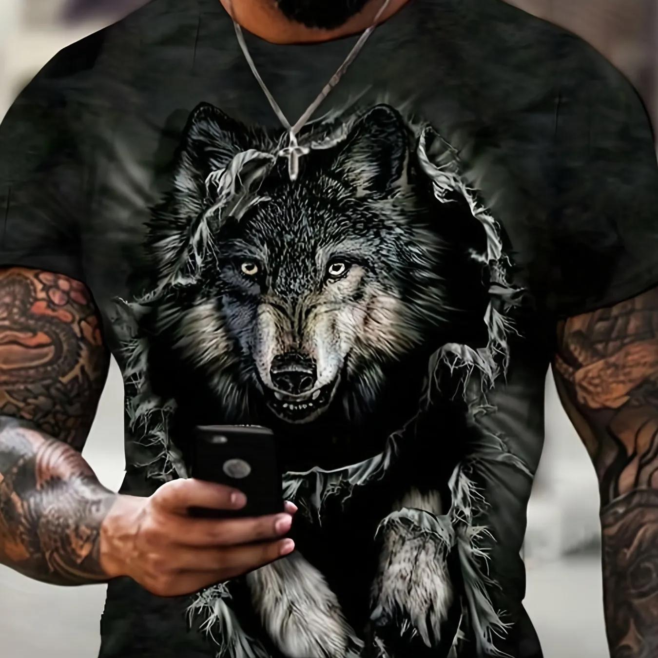 

Летняя мужская футболка с животным волком и 3d принтом, модная уличная одежда с круглым вырезом, повседневные футболки с короткими рукавами, мужская одежда большого размера XXXL