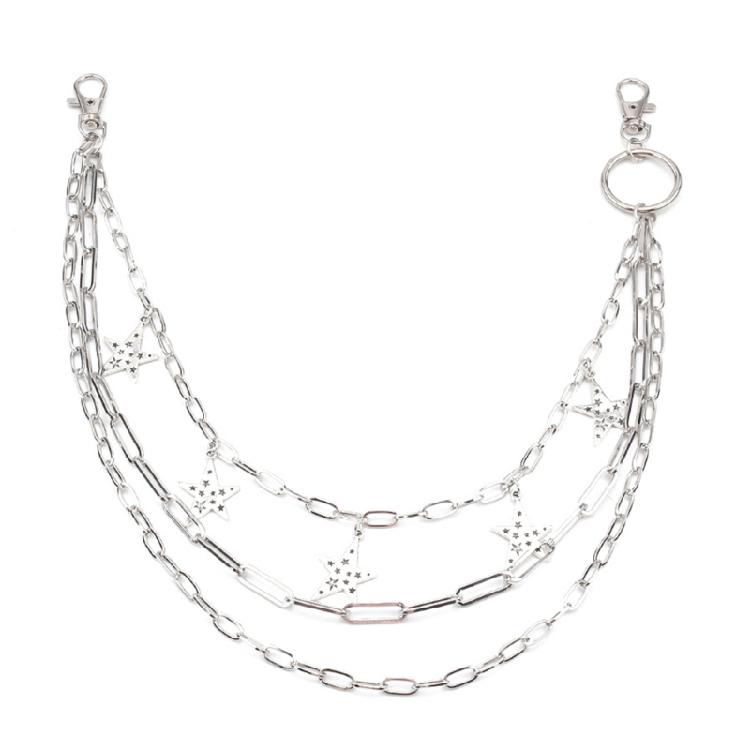 Multilayered Pants Chain Metallic Punk Star Pendant Tassels Jeans Chain Decorative Hiphop Waist Chain 2000s Waist Jewelry 1