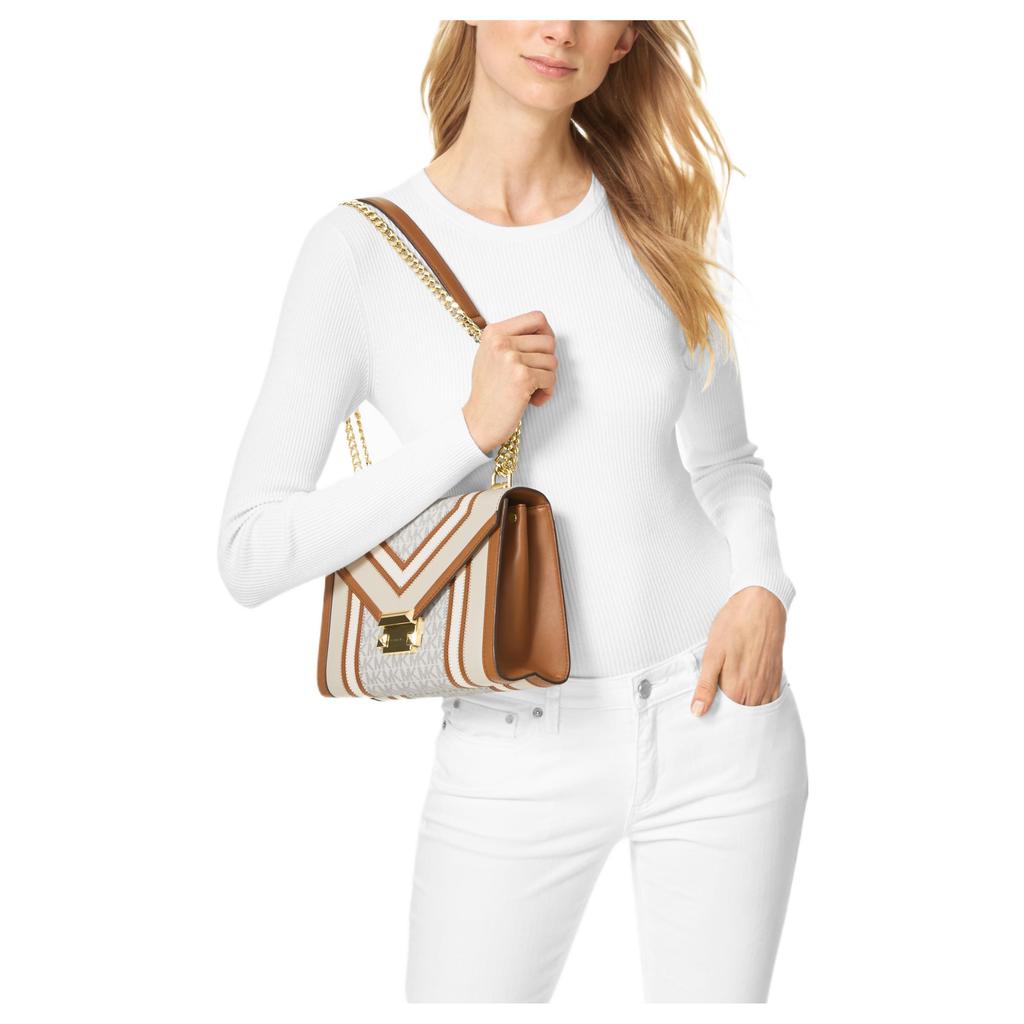 Michael Kors MK Whitney Vintage Chain Print Envelope Bag Women Shoulder Bag Brown Beige 30H8GWHL3B-170