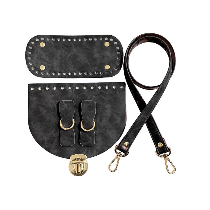 DIY PU Leather Bag Knitting Set Bag Strap Bag Lock Flap Cover Bag Bottom Leather Bag Making Accessories for Shoulder Bag
