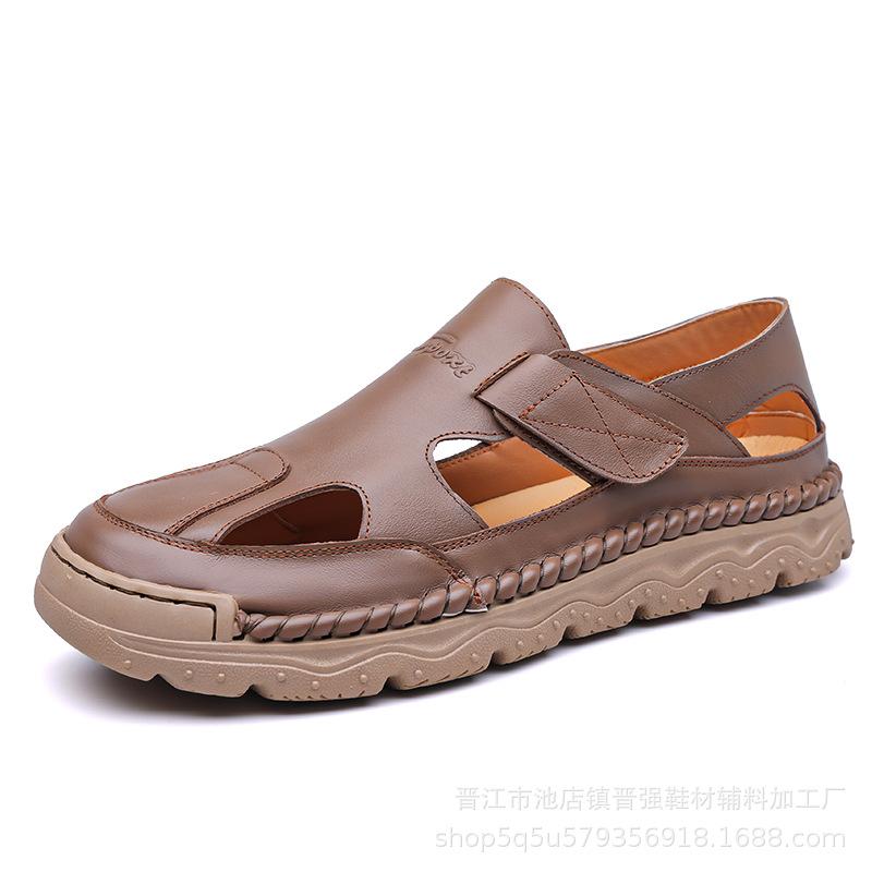 

Высококачественные кожаные летние сандалии мужские новые нескользящие с закрытым носком для улицы с отверстиями пляжная обувь полые мужские кожаные сандалии 42 коричневый