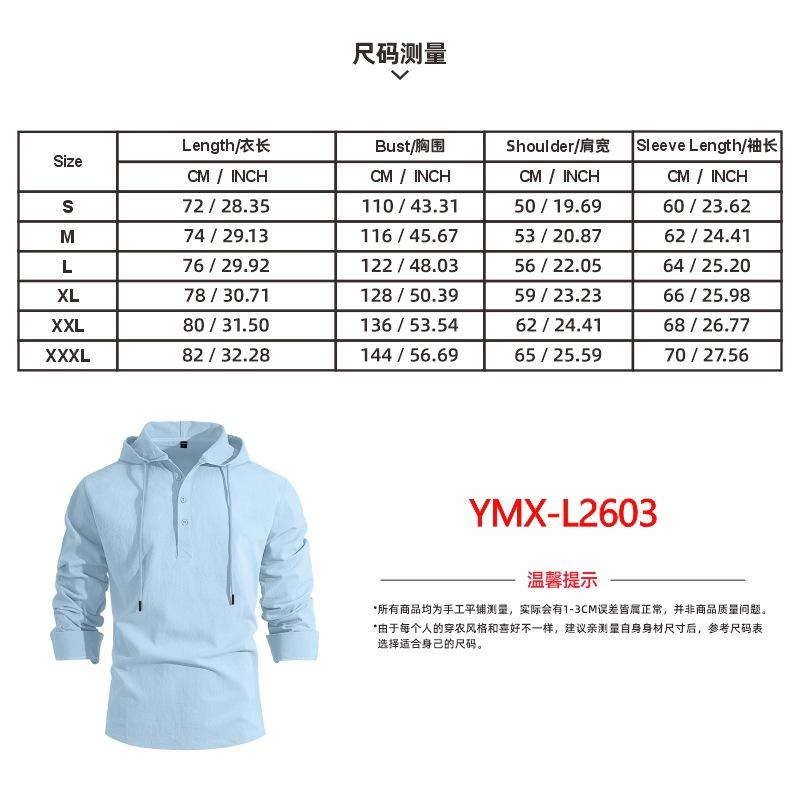 Men's Cotton Linen Hooded Long Sleeve Shirt Lightweight Quick Dry Loose Casual Solid Color Top