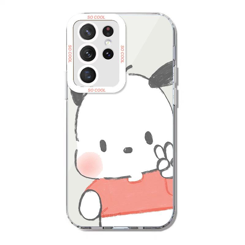 Samsung A31/A32/S23 Transparent Phone Case with Rainbow Pacha Dog & Angel Eye Design for Full Lens Cover Protection.