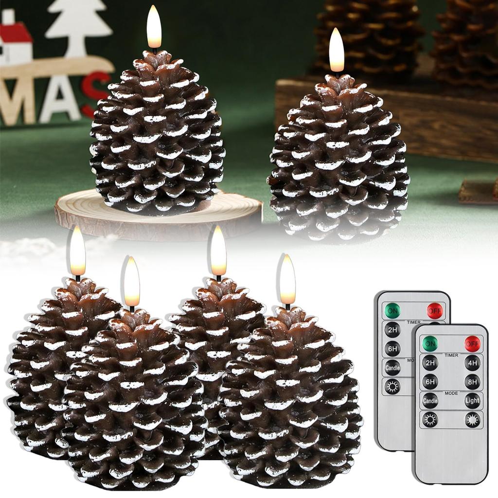 Pack of 2 LED Pine Cone Candle Pinecone Shaped Realistic Wax Candles LED Electronic Candle for Holiday Indoor Decoration