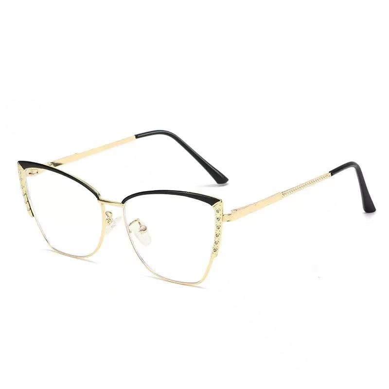 Fashion cat eye flat mirror trendy ultra-light glasses frame retro color-changing anti-blue glasses metal color-changing glasses