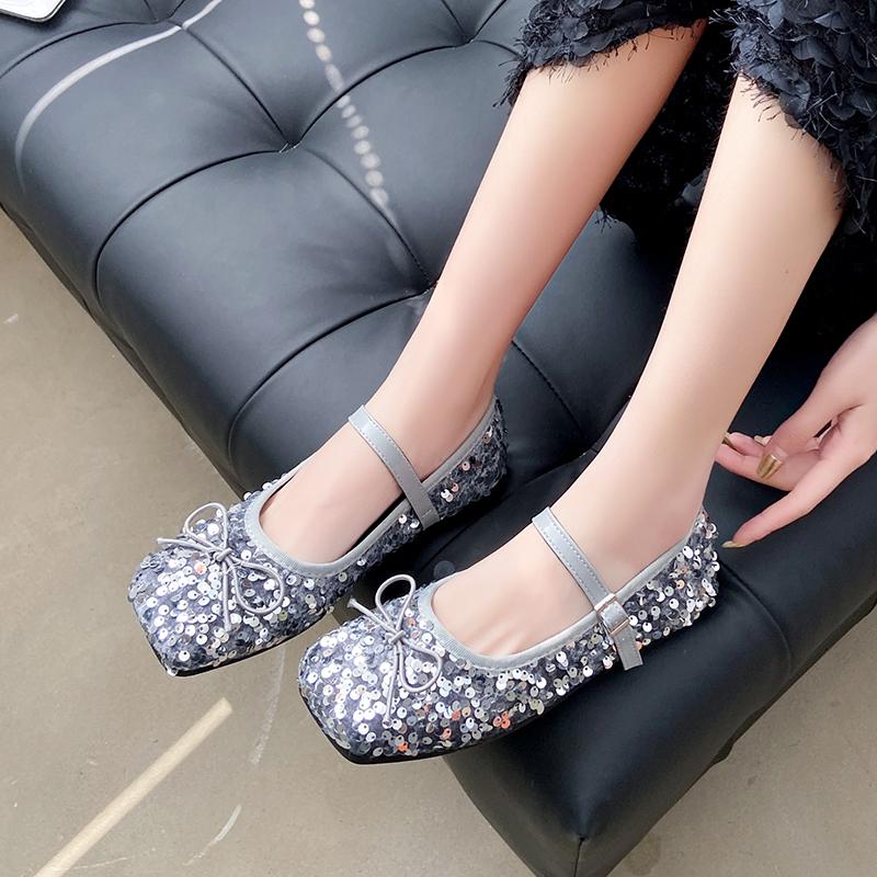 Fashion Women's Buckle Single Shoes Spring New Soft Soled High-quality Casual Shoes Lightweight Designer Sequin Bow Trendy Flat Shoes