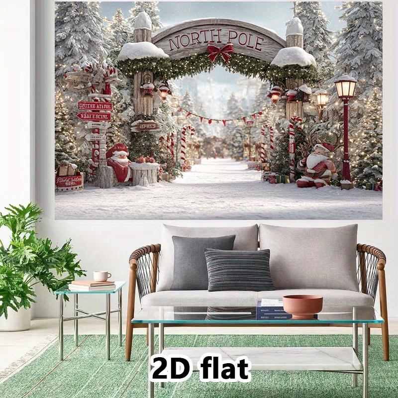 The winter wonderland of the Arctic Christmas backdrop, snow-covered trees, Santa Claus and sleigh - Christmas