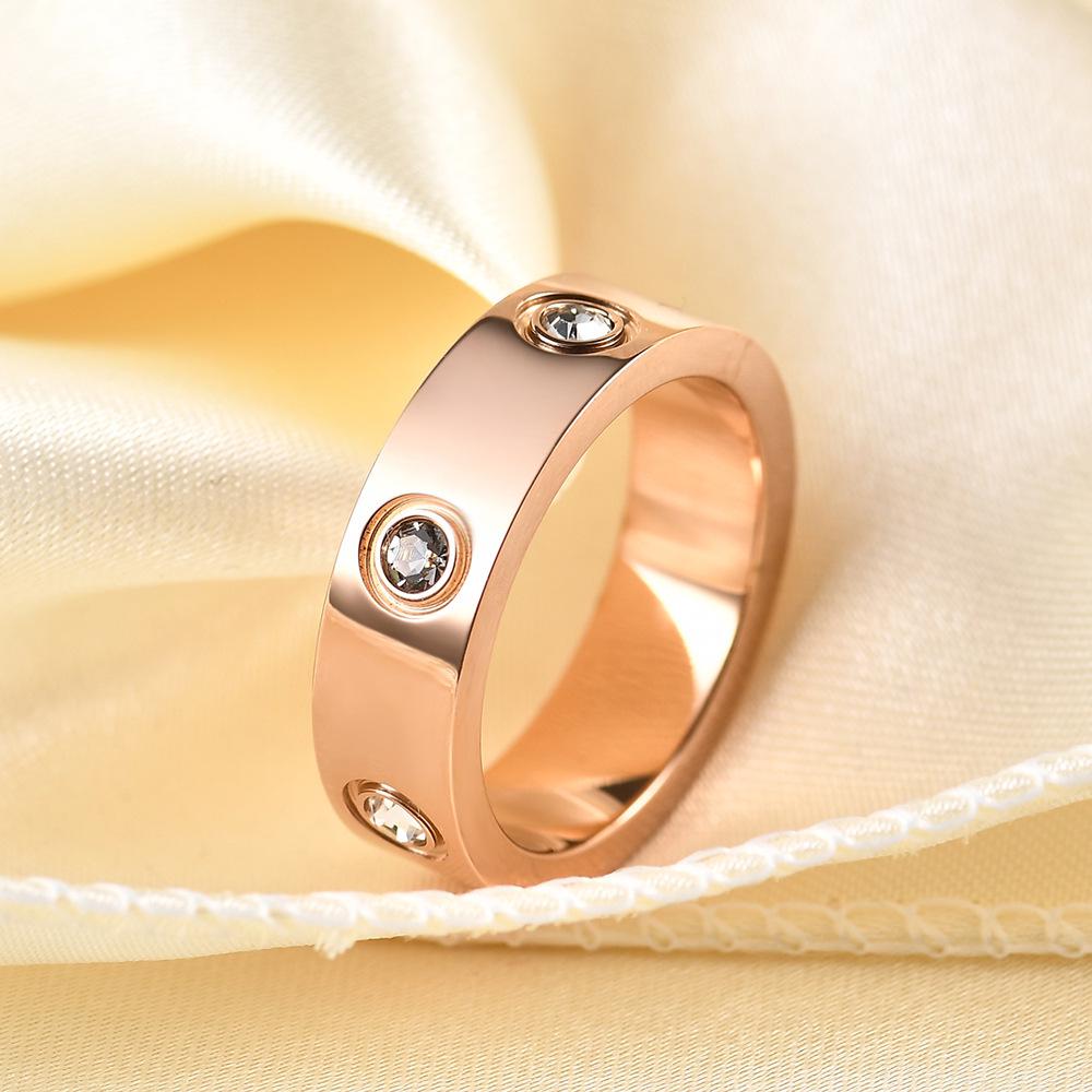 European & American 4MM Zircon Trio Tone Stainless Steel Couple Ring