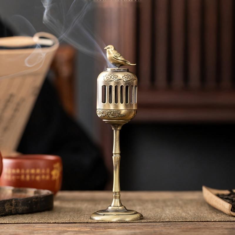 Golden Magpie Shaped Palace Lantern Incense Holder Vintage Style Desktop Aroma Decoration Incense Holder Ornament Metal Incense Holder