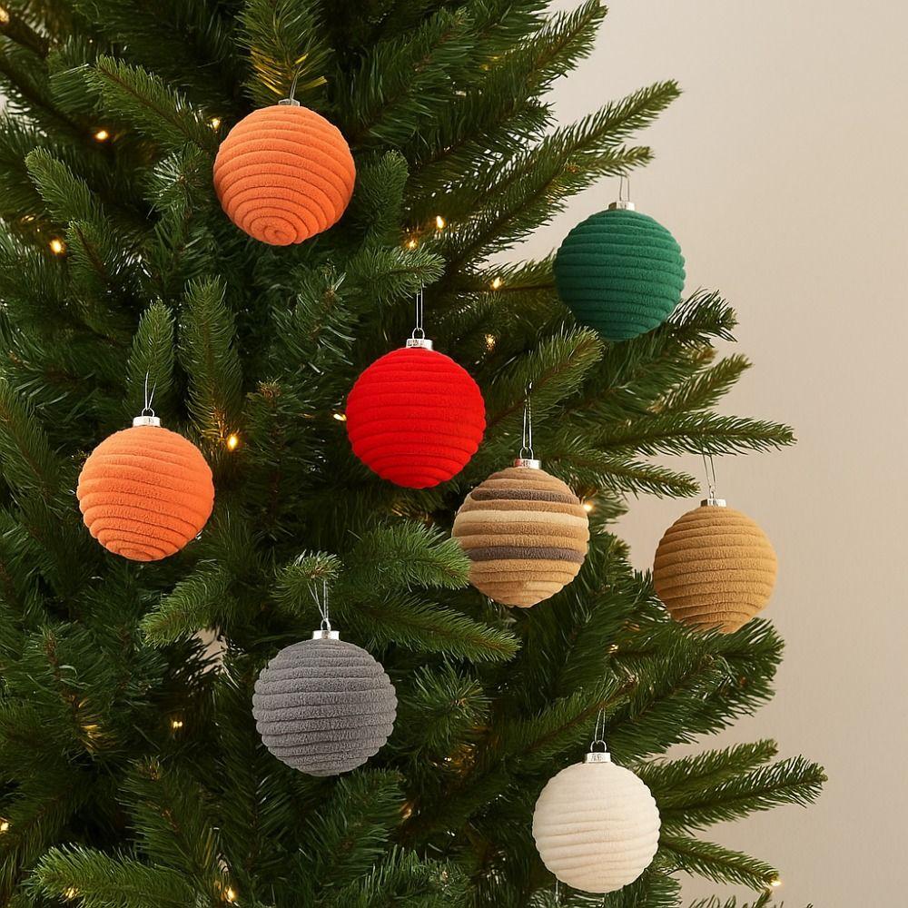 3pcs Flocking Xmas Spheres Pendant 7/10cm Merry Xmas Tree Decor  Kid Gift