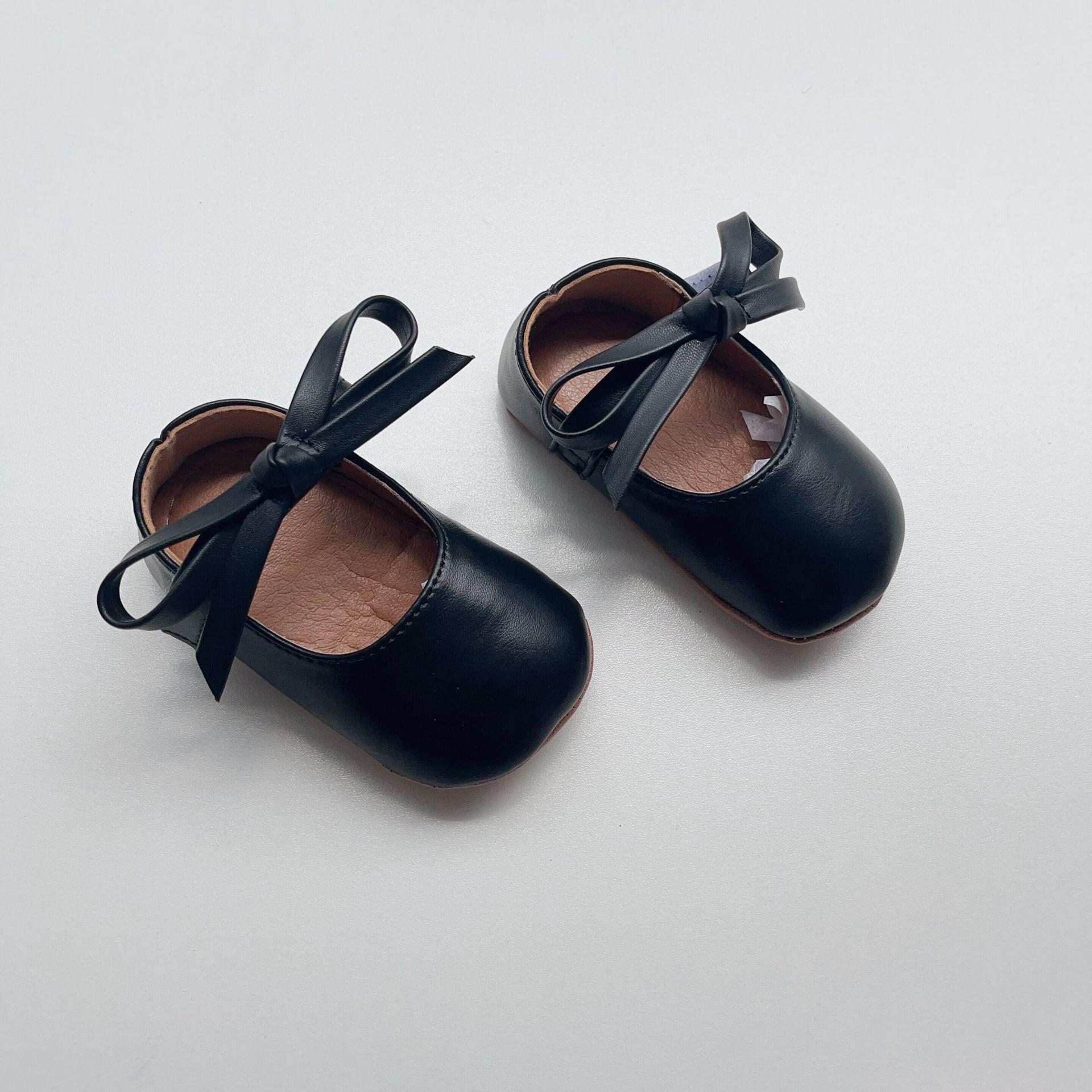

Туфли из кожи с бантом в корейском стиле для девочек - Туфли принцессы на мягкой подошве M (Insole 12cm) чёрный