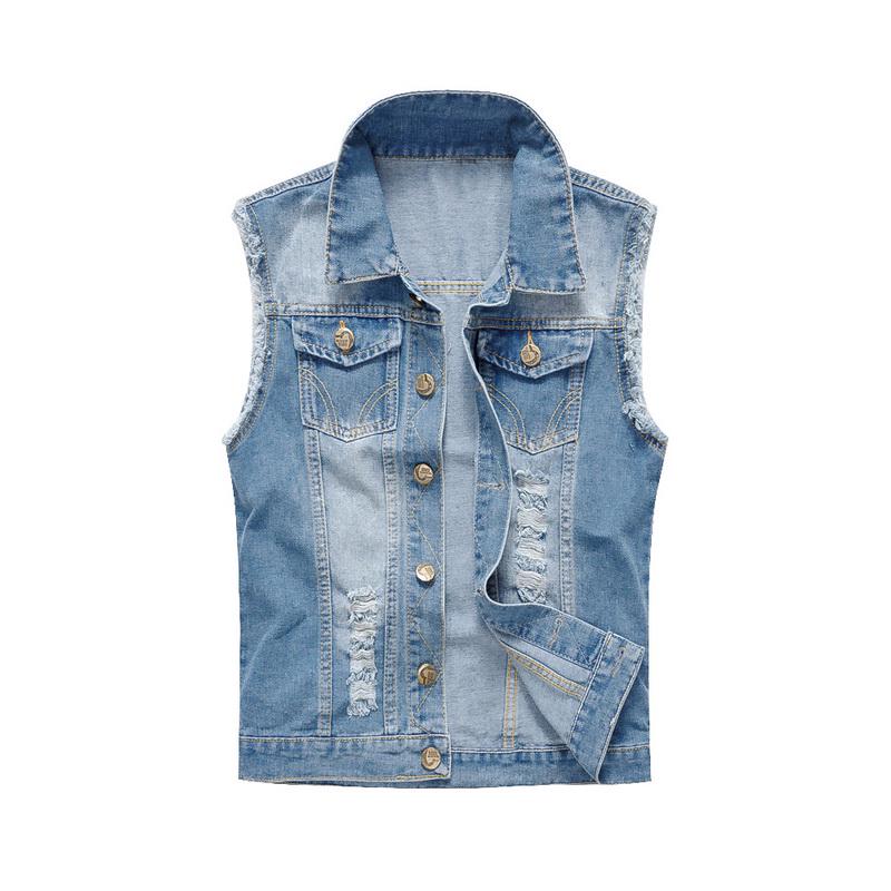 Men's Fit Retro Ripped Denim Vest 