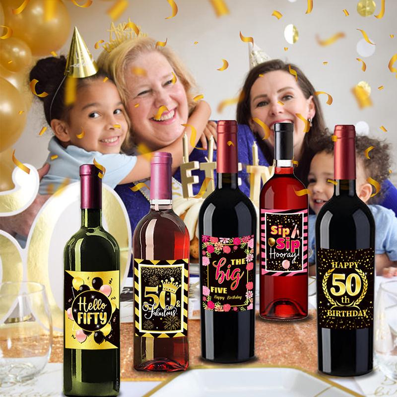 6Pcs Birthday Party Wine Bottle Stickers Suitable For 30/40/50/60 Birthday Celebrations Holiday Wine Bottle Labels