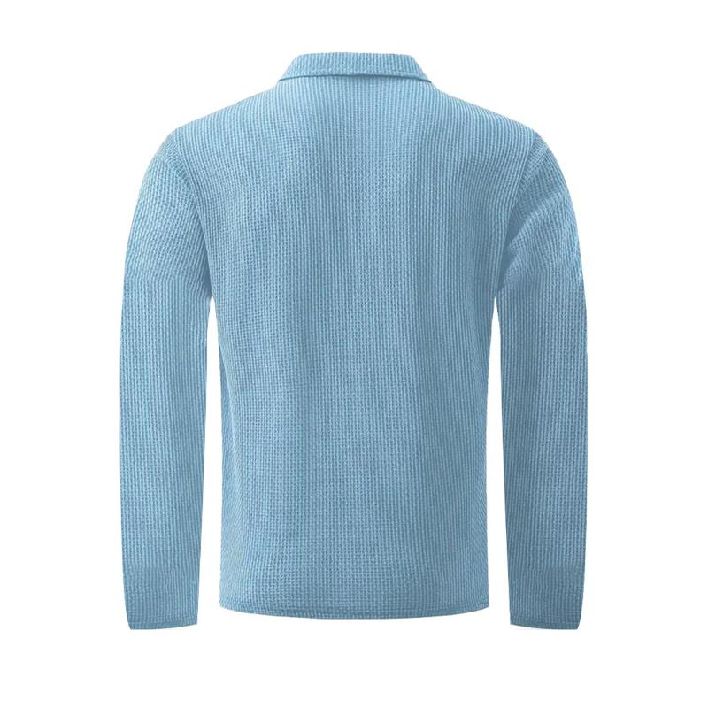 Men's Polo Shirts Fashion Solid Color Mens Long Sleeve Tops Button Mesh T-shirts Yahseng