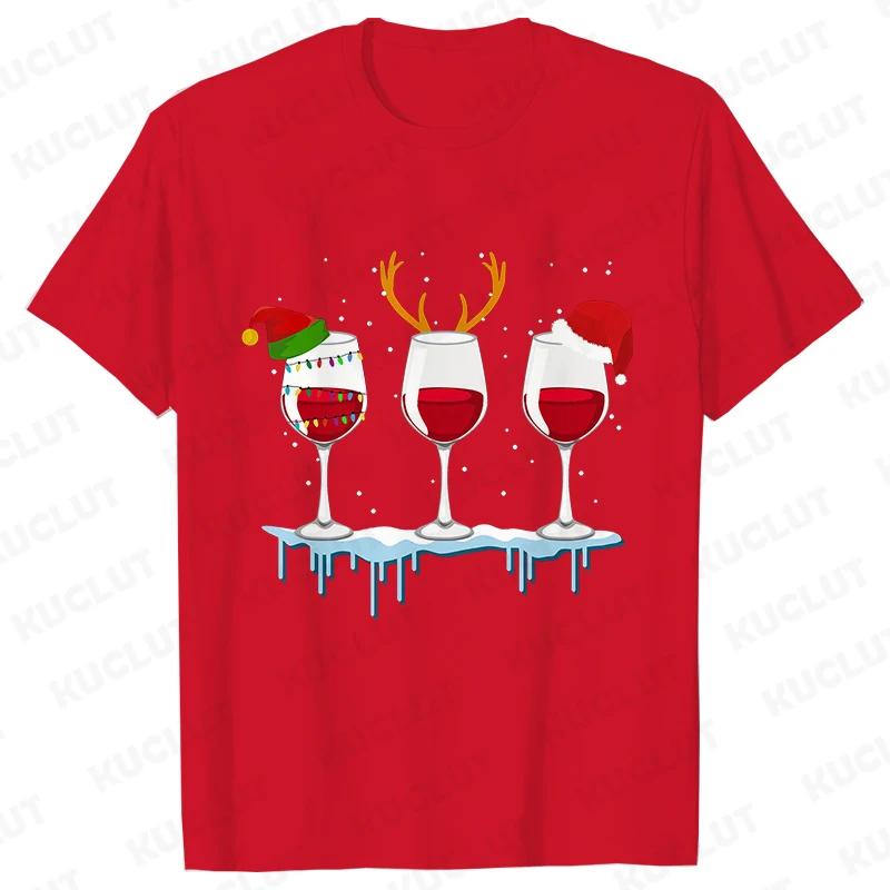 Christmas Wine T Shirts for Women Clothing Funny Cartoon Tshirts Kawaii Fashion Tshirt Korean Female Tops Christmas Wine Tees