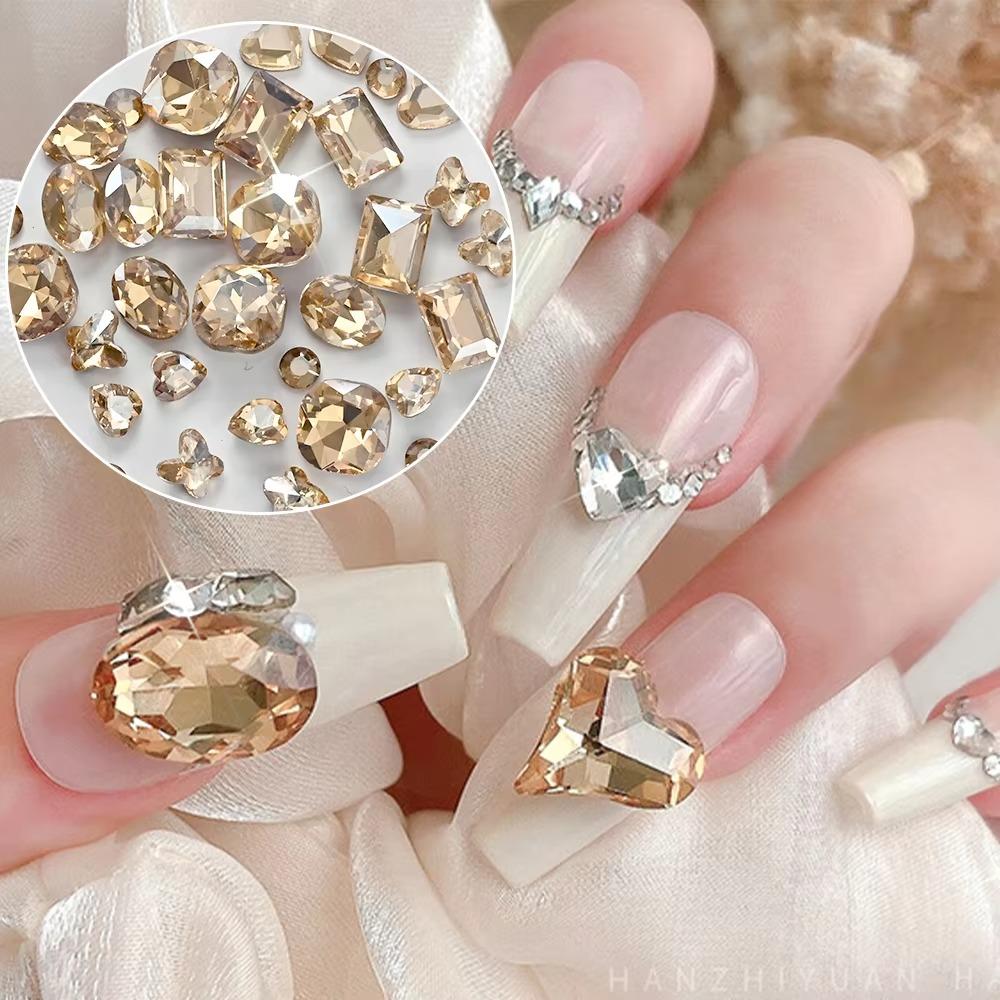 12 Grids 3D Nail Art Rhinestones Mixed Shapes Clear Glass Nail Art Charms Colorful Flatback Nail Art Decoration