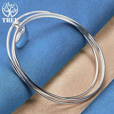 Bracelet à trois anneaux en argent Sterling 925, bijoux à la mode en forme de cœur lisse