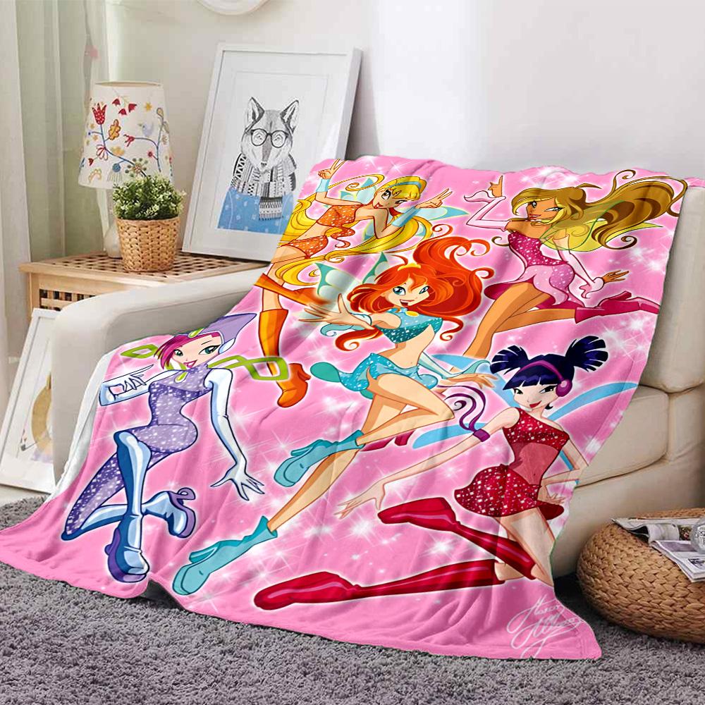 1pc Winx Club Fairies flannel Blanket for Super Soft Cute Comfort Blanket for Travel Bedding Couch Sofa Blanket Y73024